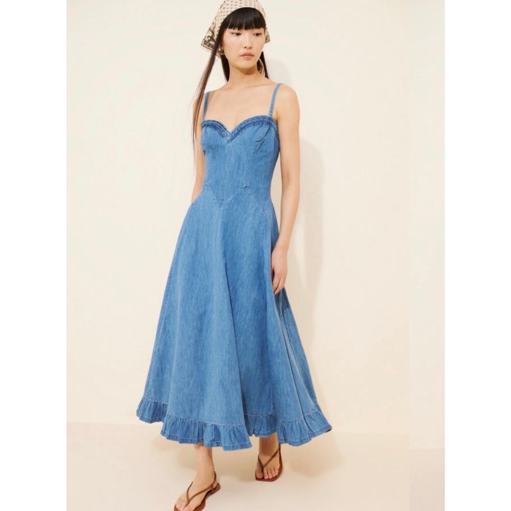 NWT Free People Another Season Denim Midi Dress - Blue, Large, 100% Cotton